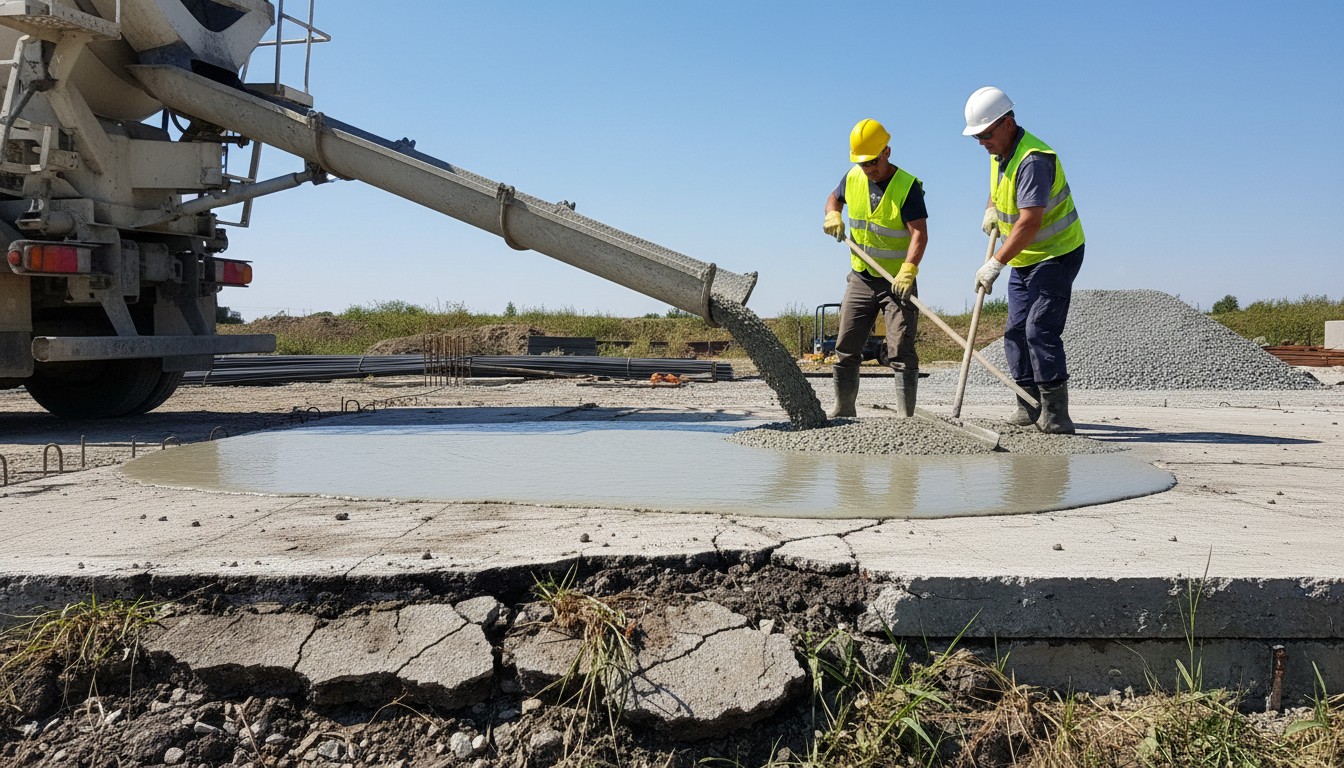 dalle de béton coulée par dessur une dalle fissurée