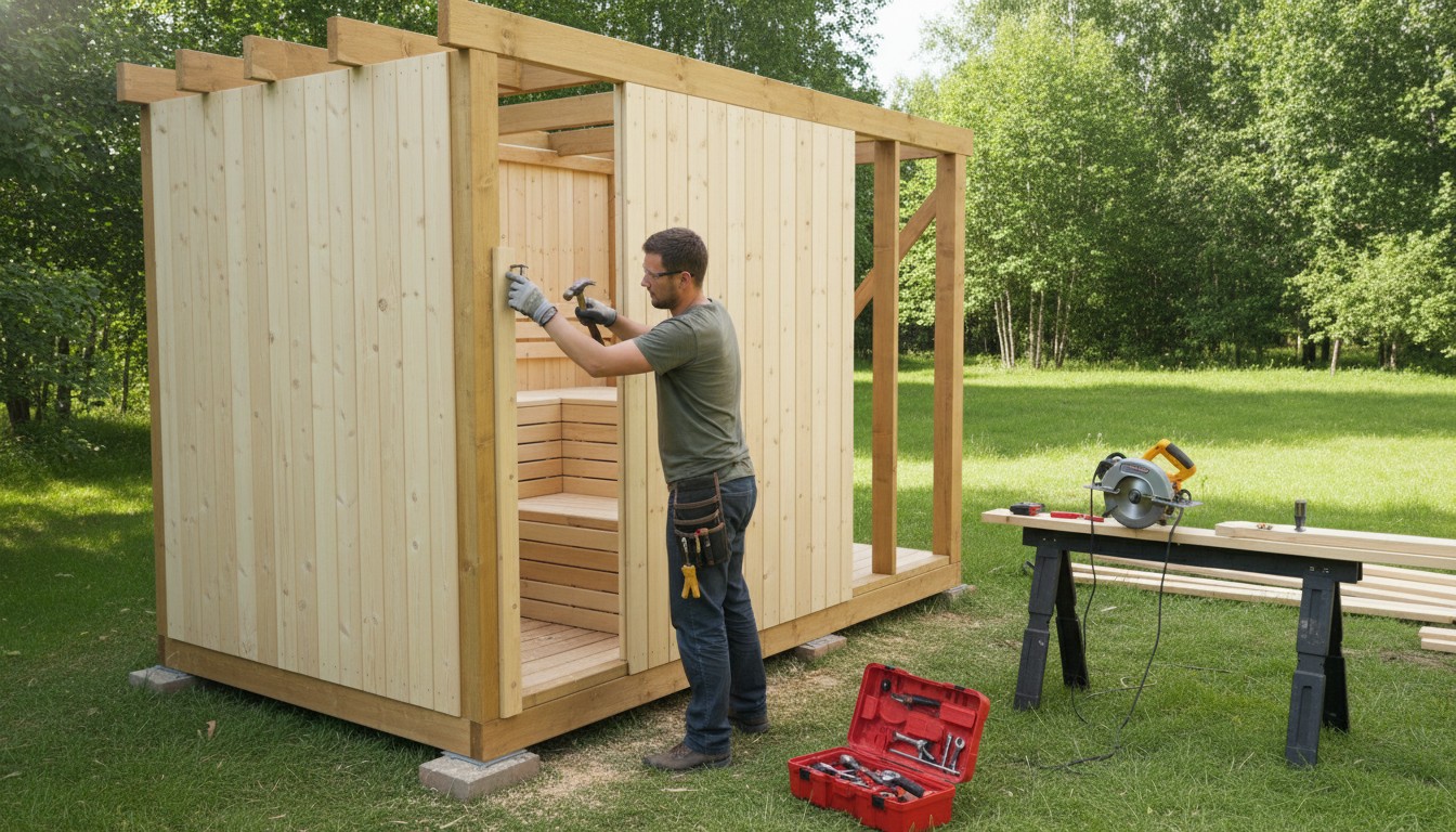 plan construction sauna extérieur