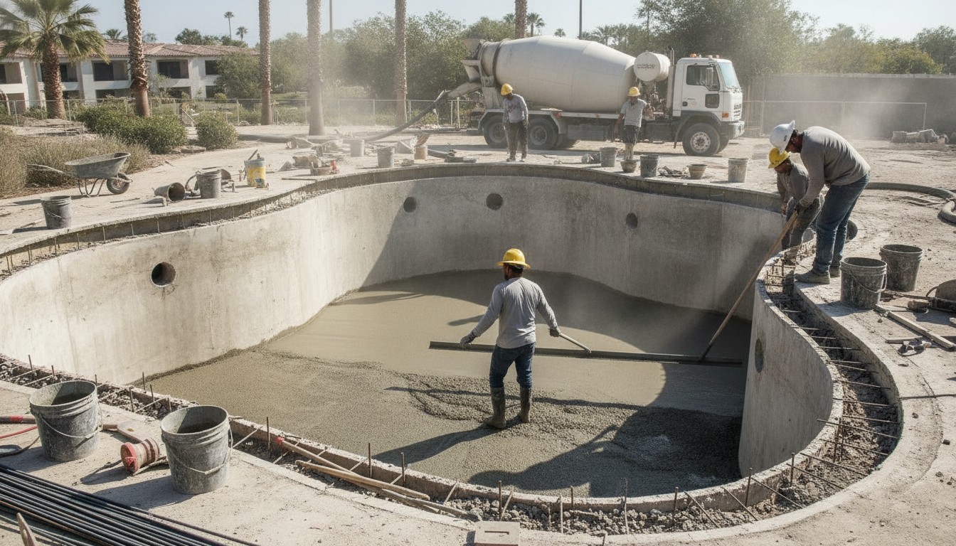 matériaux béton réduction profondeur piscine